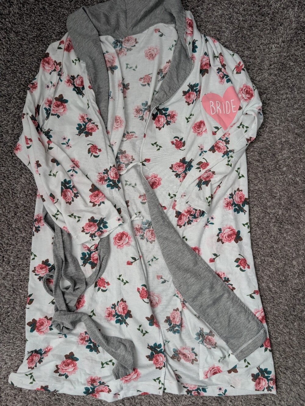 Floral 'Bride' Robe with Pink Roses